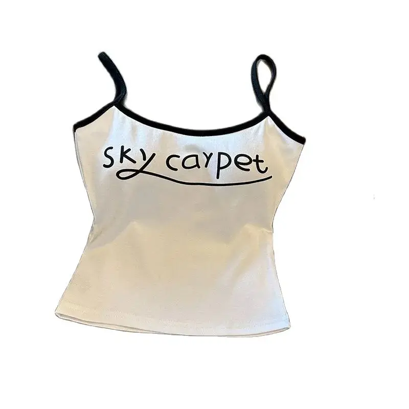 Letter Printed Sling Small Vest Punk Hip Hop Rock Casual Sexy Crop Top Retro Girl Aesthetic Fashion Lace Camisole Tops