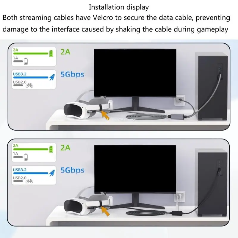 

Nylon Braided USB3.0 Cable for PICO4/3 Quest2 Headset and Gaming PC Charging Cable 5M Dropship