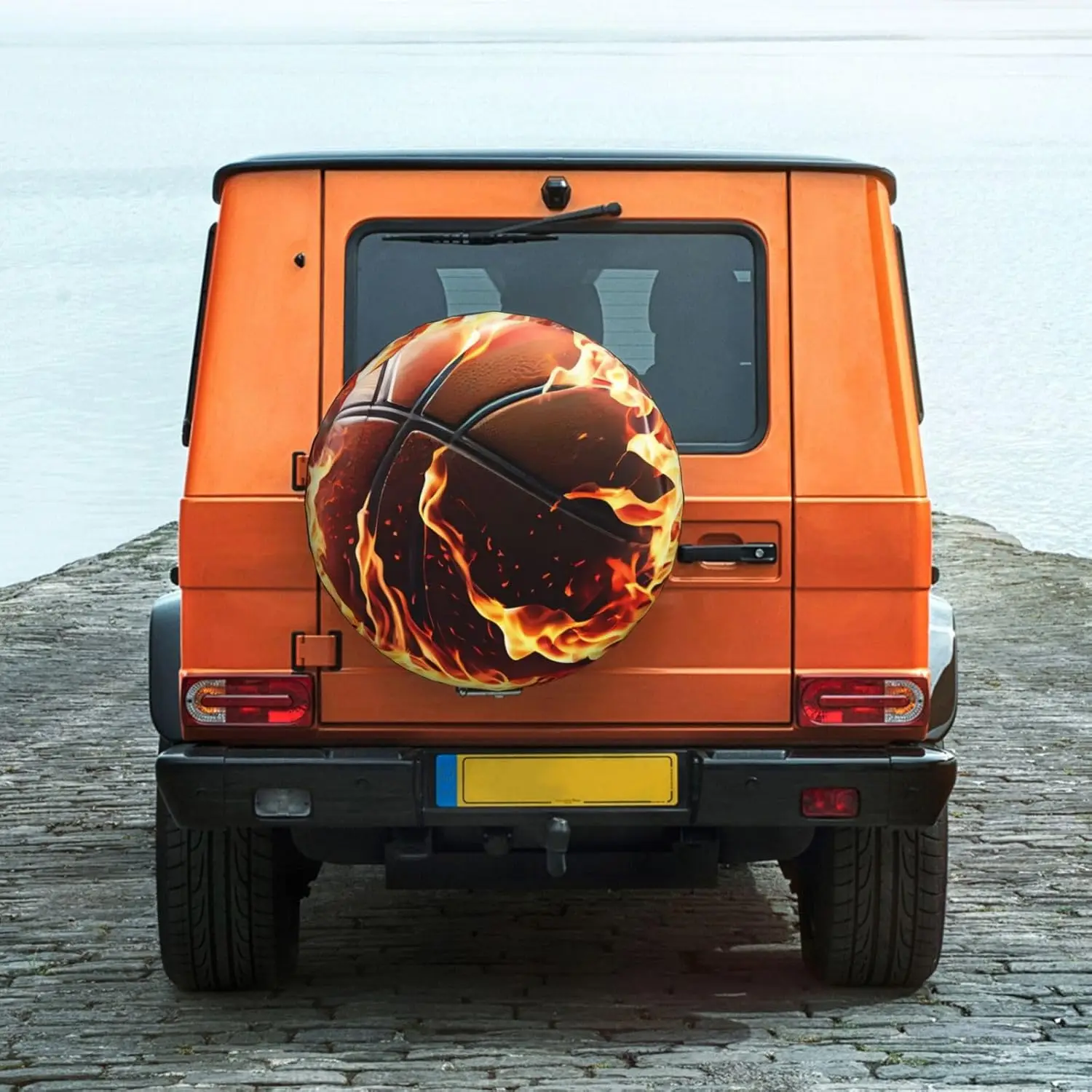 1pc Burning Flame Basketball Basketball Fire Tire Cover Dirt Protector Wheel Spare Tire Covers Weather Proof for Trailer RV