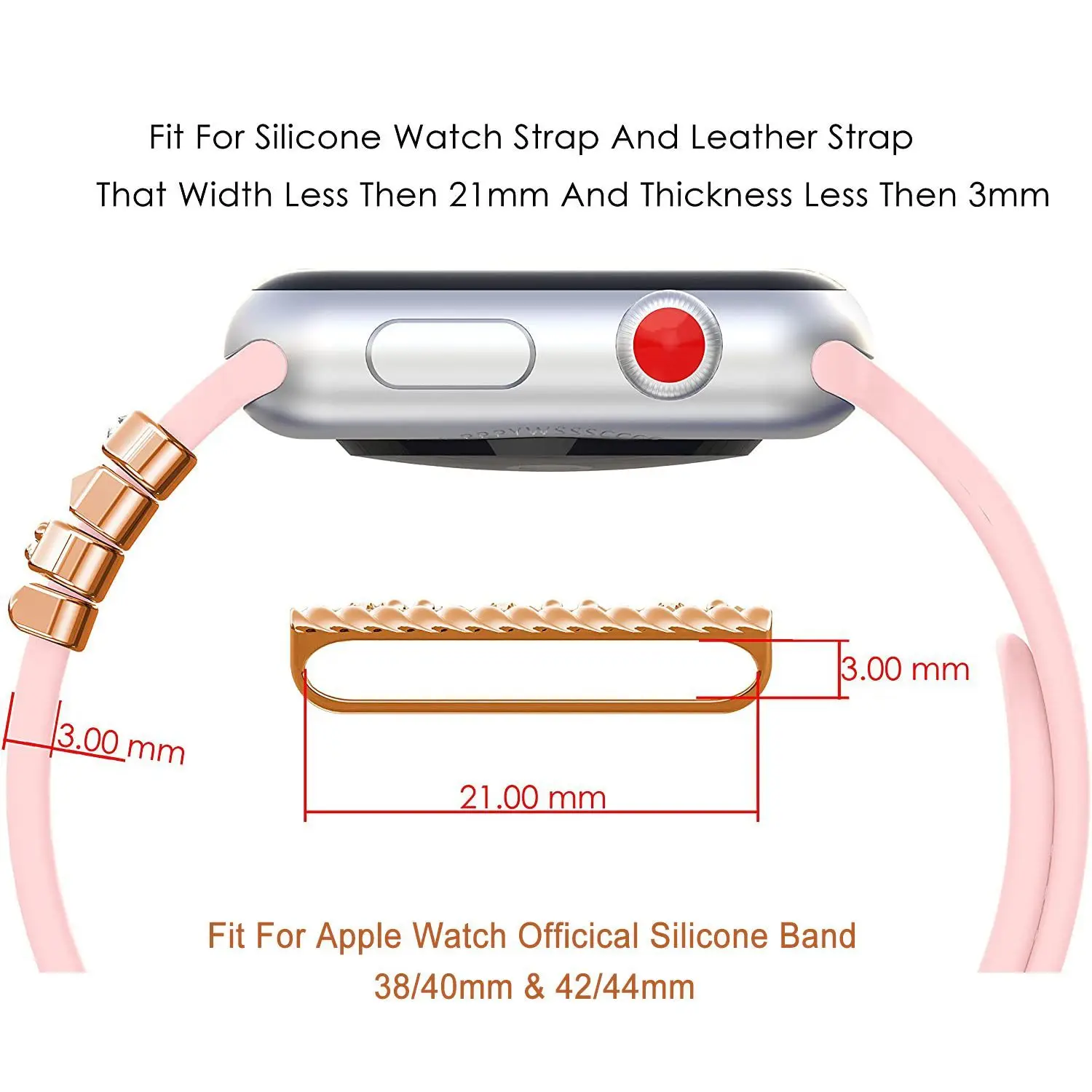 For Apple Watch Band Metal Charms Decorative Ring Diamond Ornament For iwatch Bracelet Smart Watch Silicone Strap Accessories