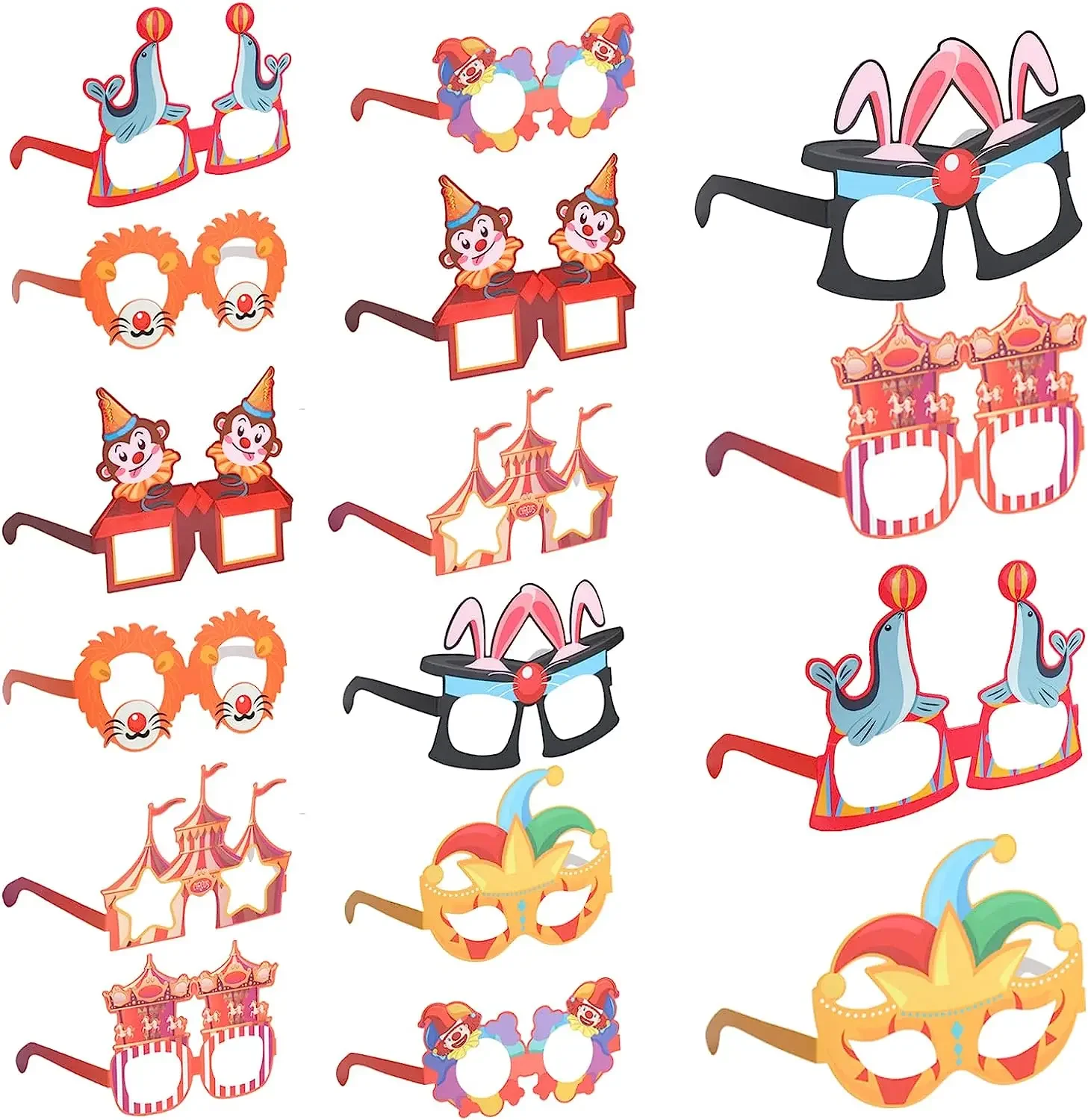 

16pcs Circus Paper Eyeglasses Funny Carnival Party Favors for Carnival Theme Birthday Party Decoration Costume Party Supplies