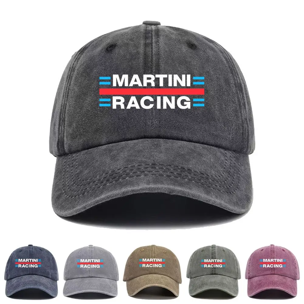 Vintage Washed Baseball Cap Martini Racing Print Graphic Unisex Streetwear Casual Trucker Style Summer Cotton Sun Hat