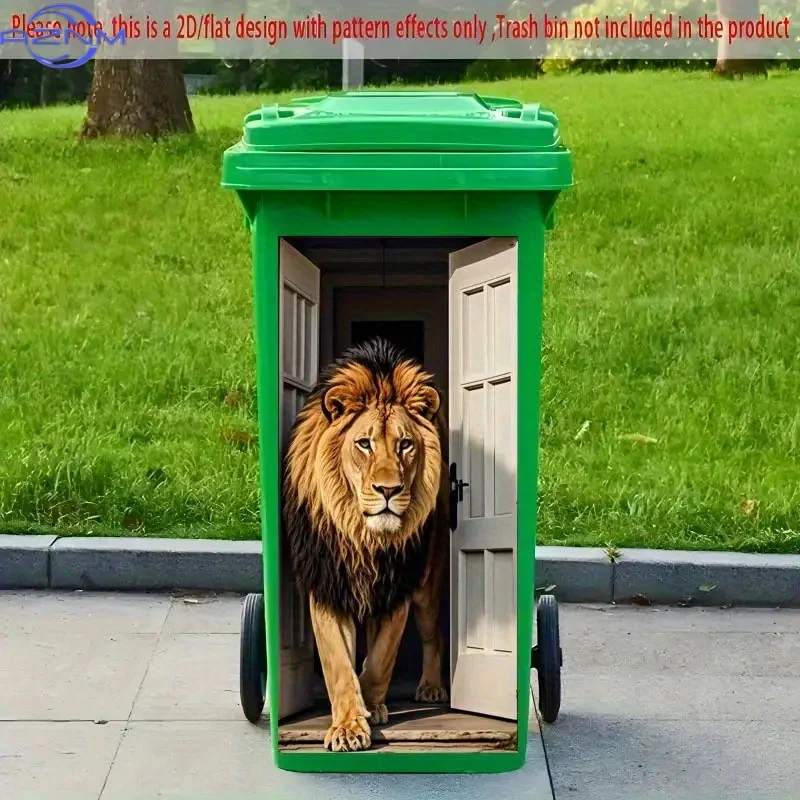 1pc of 2D flat printed trash can sticker - , cute African lion theme, self-adhesive wallpaper decoration. Suitable for garbage