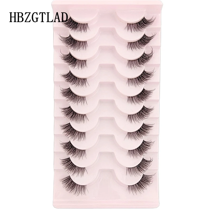 HBZGTLAD 10 Paar künstliche natürliche Nerzwimpern, transparente Terrier-Wimpern, transparentes Band, weiches, unsichtbares Band, Wimpernverlängerung