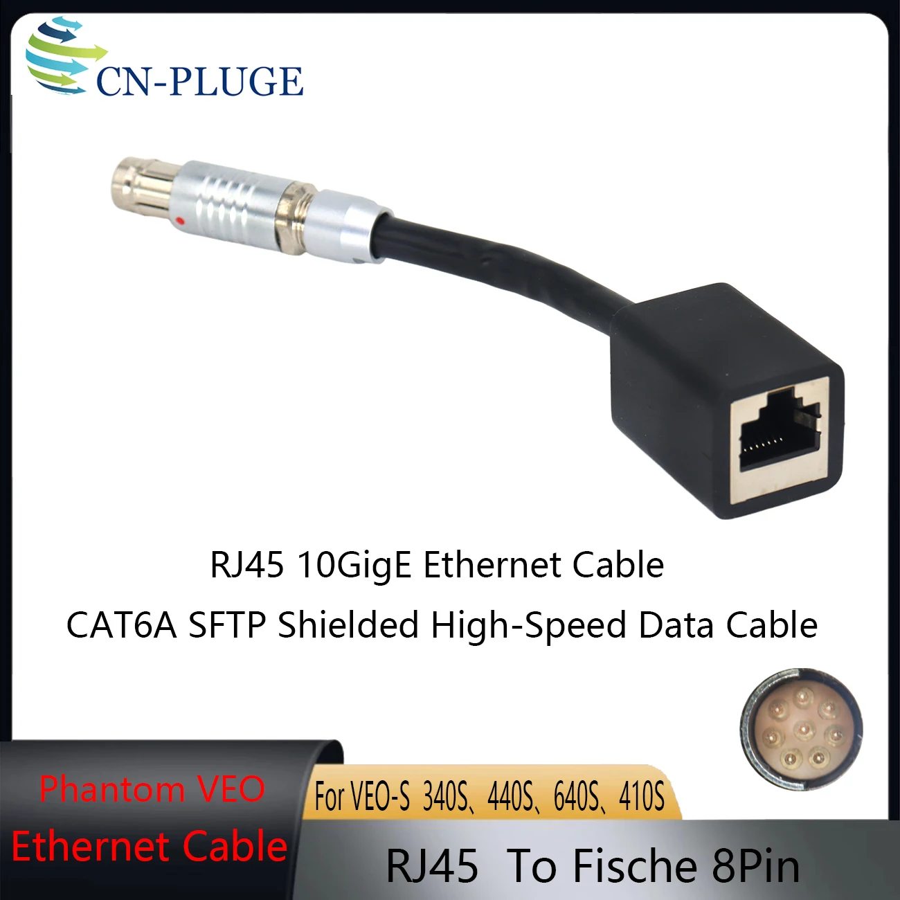 Fischer 8Pin To RJ45 Female Ethernet Shielded High‑Speed Data Cable For Phantom Camera VEO 340S 440S 640S/ T‑Series/UHS/Flex4K
