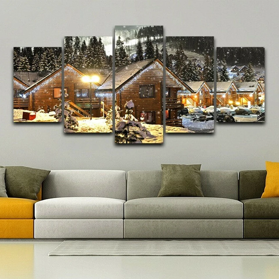 5 Piece Diamond painting Winter Christmas Village Snow Houses Diamond embroidery full square round Diamond mosaic wall sticker