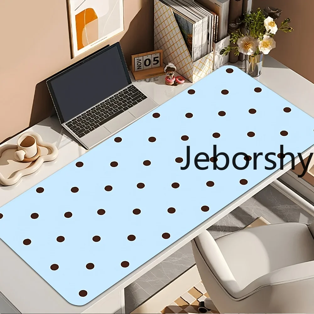 tapete-de-mesa-azul-claro-com-bolinhas-grande-mouse-pad-para-jogos-com-pontos-marrons-base-antiderrapante-para-espacos-de-trabalho-minimalistas-e-retro