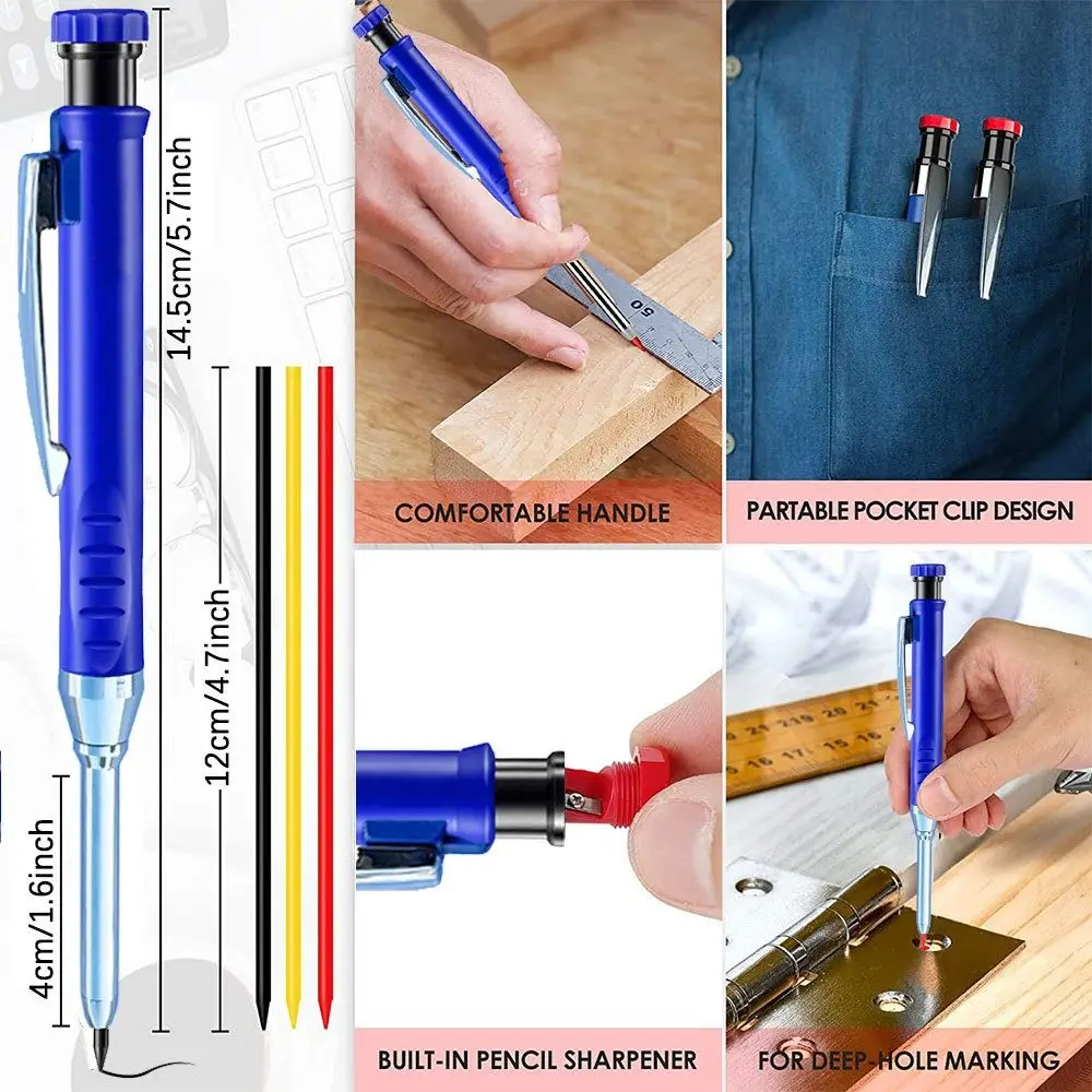 2.8mm Solid Carpenter Pencil Built-in Sharpener Metal Long Head Mechanical Pencil Deep Hole Marking Woodworking Marking Tool