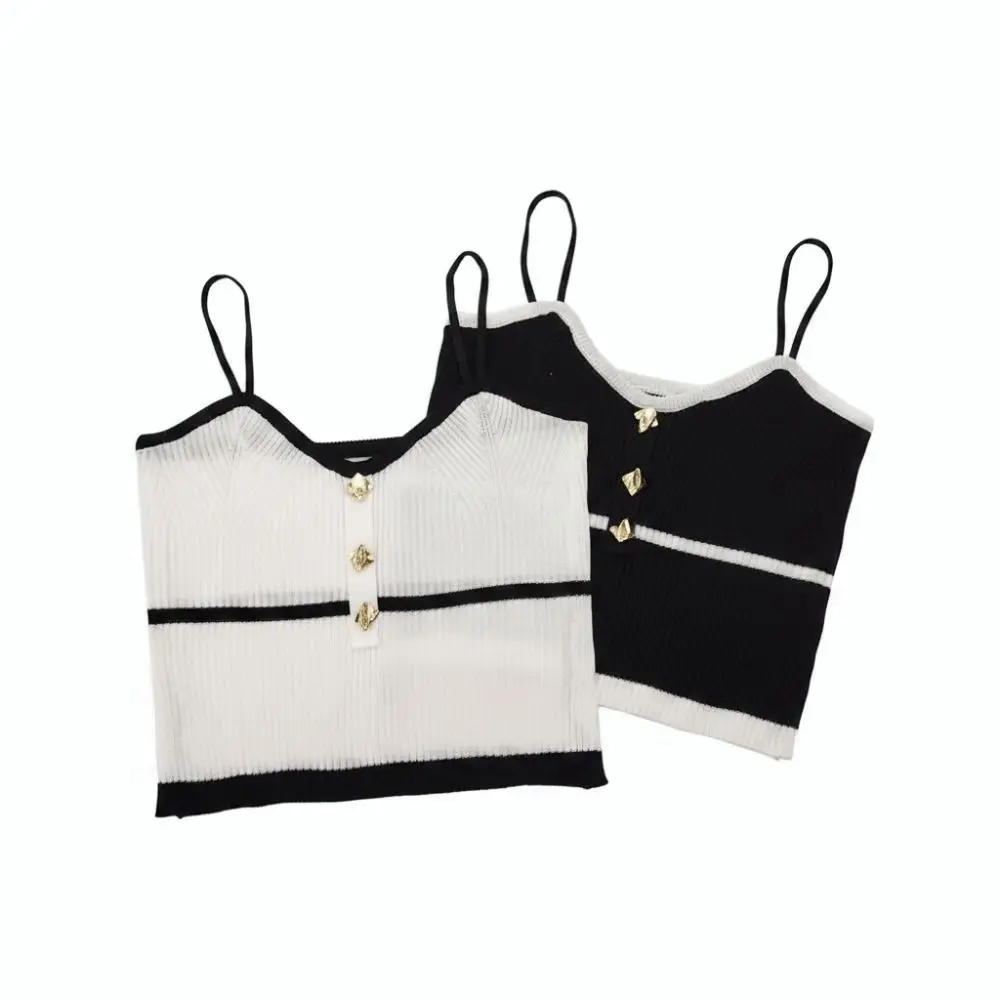 Casual Sleeveless Ribbed Knit Camisole Slim Chest Halter Cami Top Shirt Undershirt Underwear Fitted Tops for Women