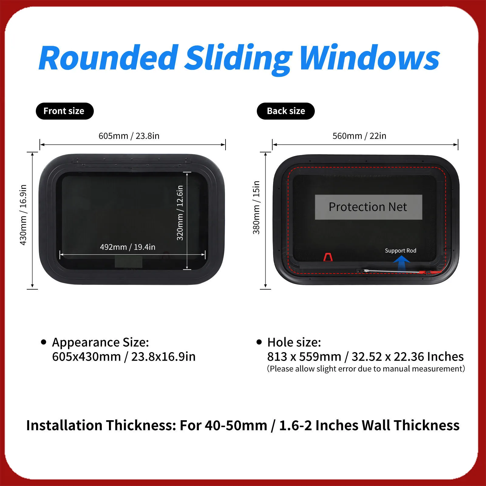 

22.4x15.2 Inch RV Exit Window Emergency External Push Out Window with Mesh Screen Support Rod for Caravan Camping Trailer Motorh