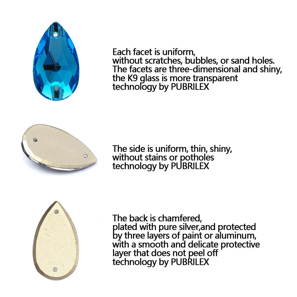 SunShine Gold Customize New Trend Drop Shapes Colors Crystal Beads Sewing-On Rhinestones for Jewelry Clothes