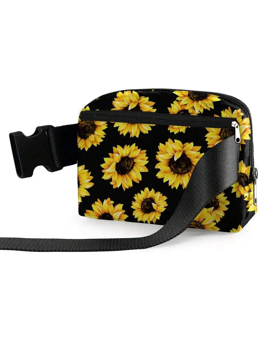 Sunflower Print Mini Waist Bag Crossbody Bag Waterproof Womens Fanny Pack With Adjustable Strap