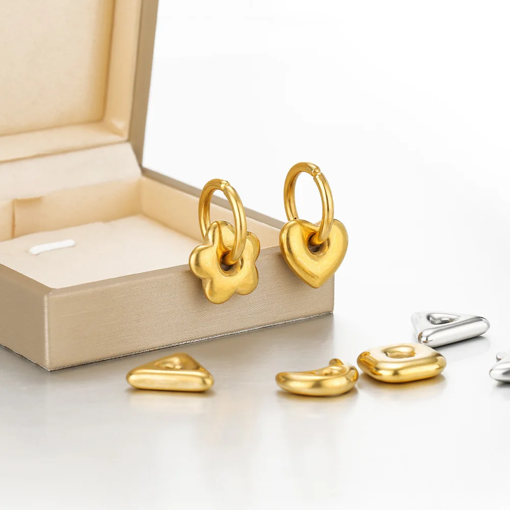 6 Stück/Set Edelstahl Gold Runde Quadratische Herz-Perlen mit Großem Loch für DIY Ohrringe, Halsketten und Schmuckherstellung – Detail 6