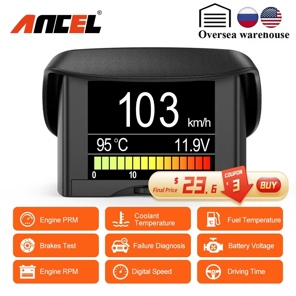 ANCEL A202 OBD2 On-board Computer Automotive Scanner Display Speed Fuel Consumption Temperature Gauge Code Reader