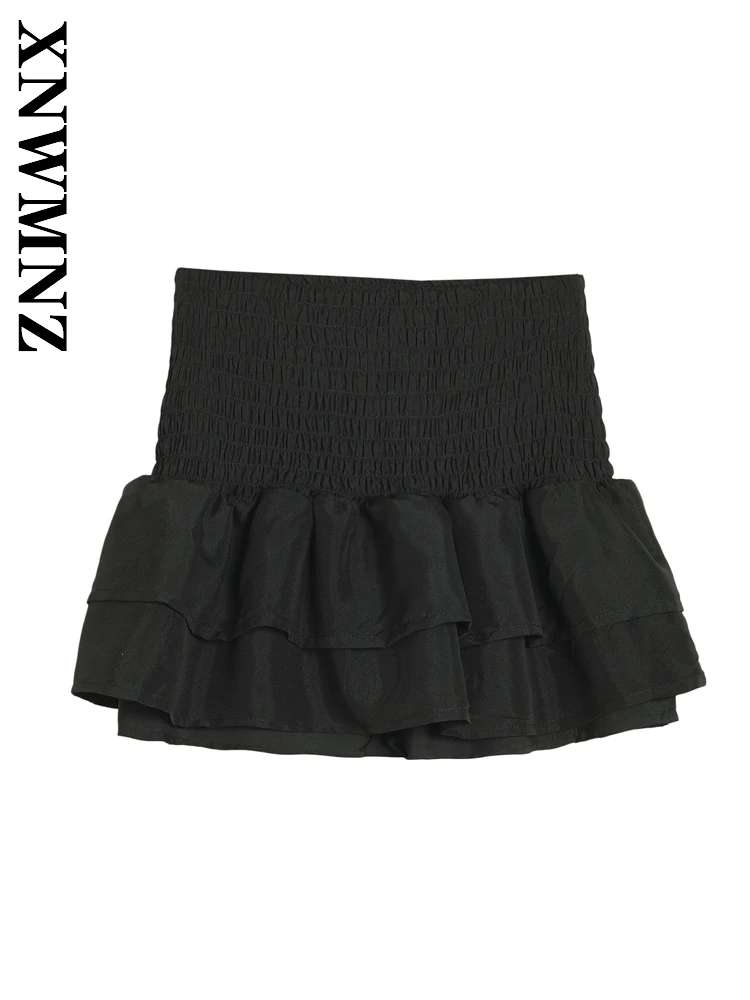 XNWMNZ 2025 novedad de verano, falda con volantes para fiesta a la moda para mujer, ropa elegante para mujer, falda acampanada escalonada, mini leopardo Sexy