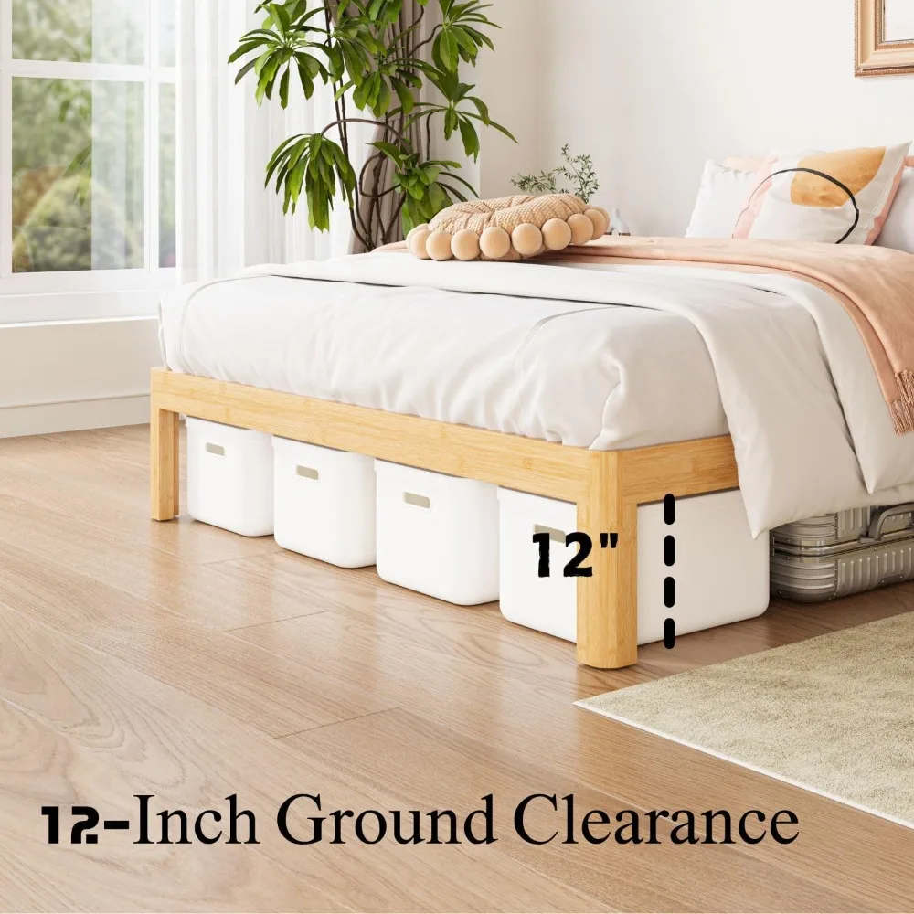 14 Inch Queen Bamboo Platform Bed Frame with Modern Minimalist Style, Strong Support, Simple Assembly, No Box Spring Needed