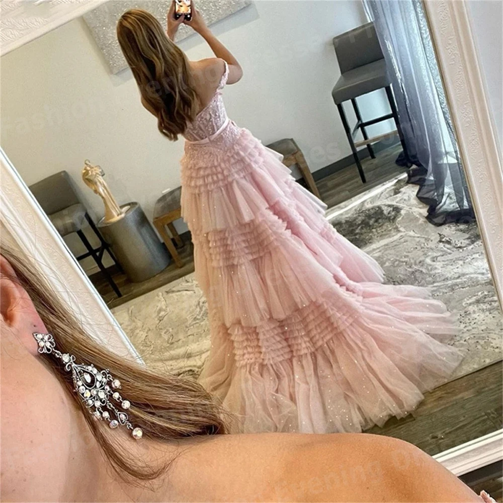 Beautiful A Line Evening Dresses Appliques Prom Gowns Customized Off The Shoulder Backless Princess Vestido De Gala Noche Mujer
