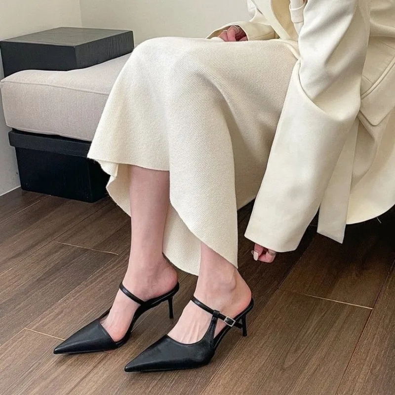 New Style Woman Sexy Pointed Toe Slippers Women High Heels Mules Shoes Summer Dress Slingback Sandals Pumps Flip Flops Slides