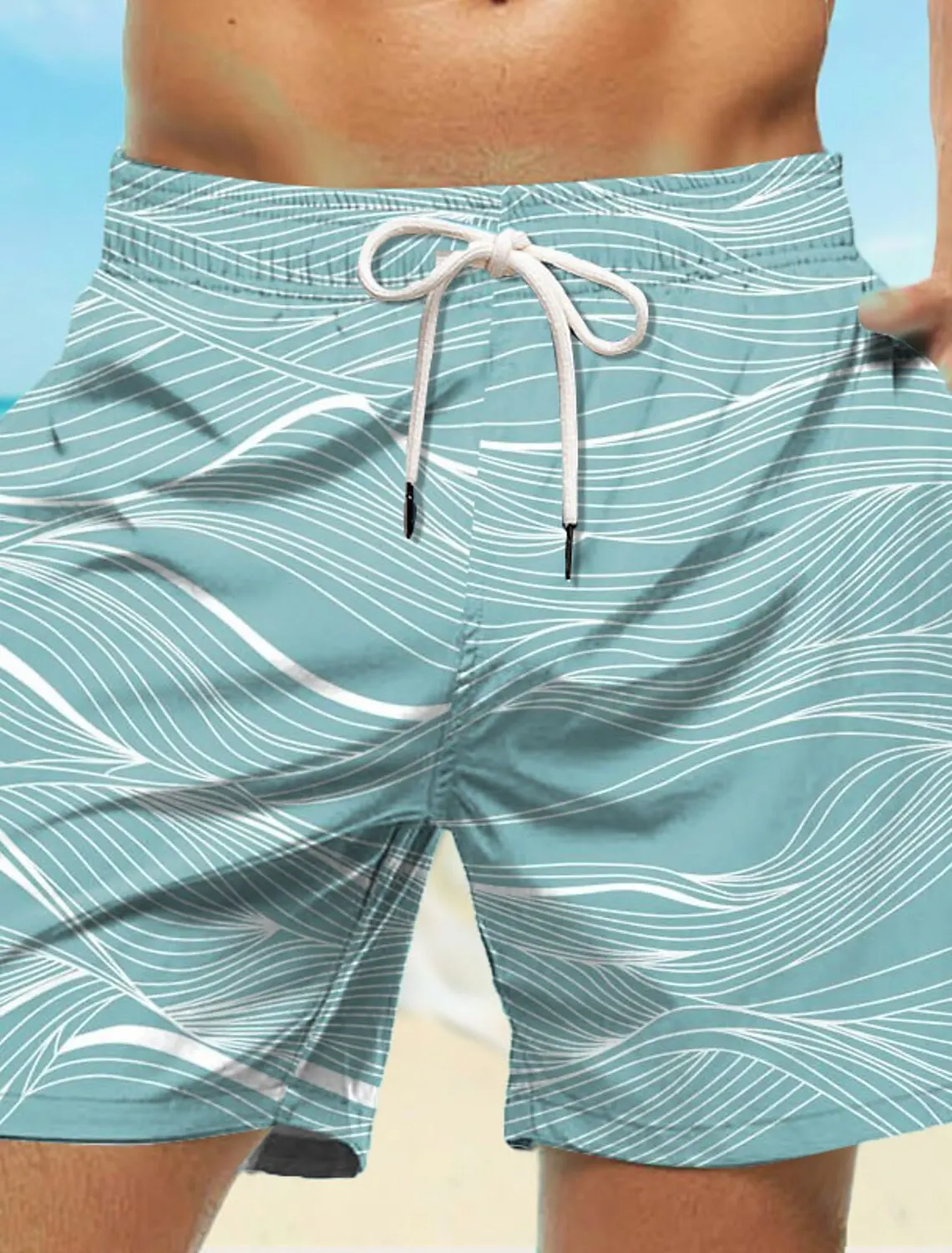 Men's Quick Drying Board Shorts Swim Trunks with Drawstring Waves Graphic Print Casual Holiday Hawaiian Style