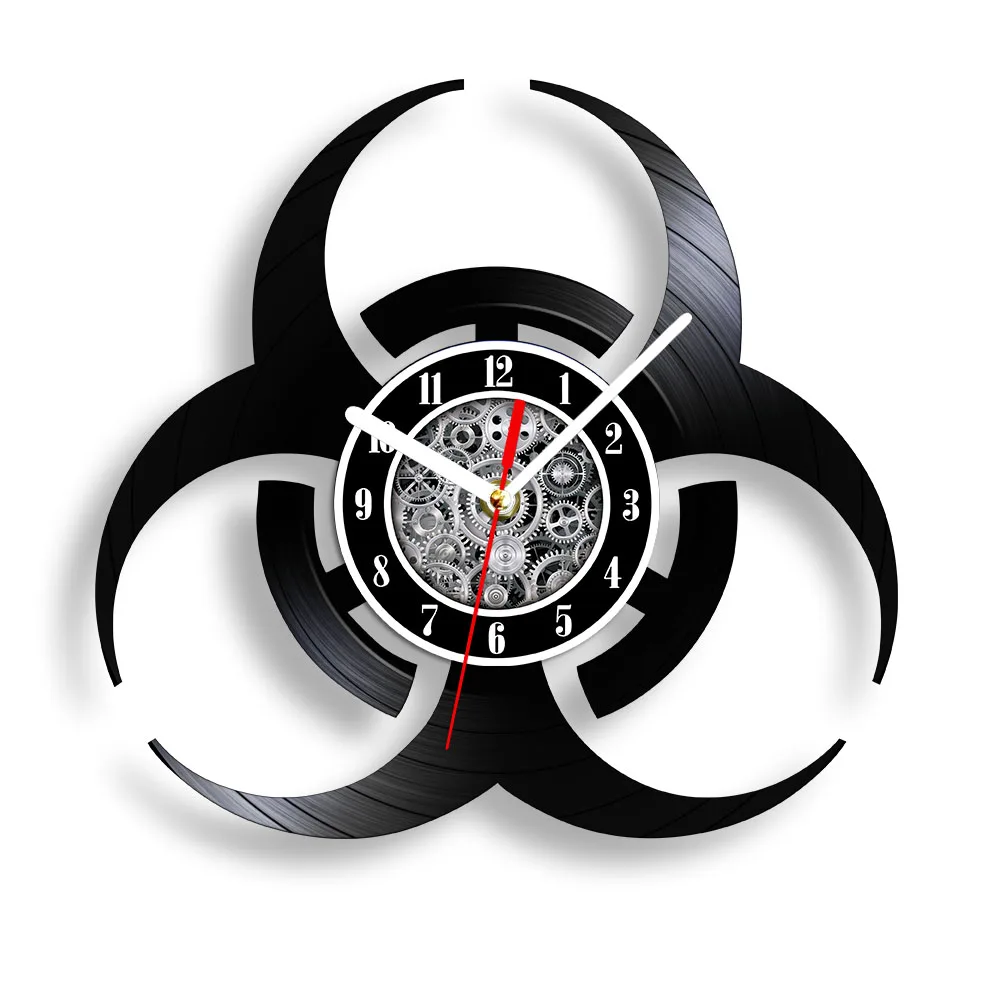 

Biohazard Hazard Symbol Vinyl LP Record Wall Clock For Hospital and Industrial Eco Safety Sign Laser Cut Music Album Wall Clock