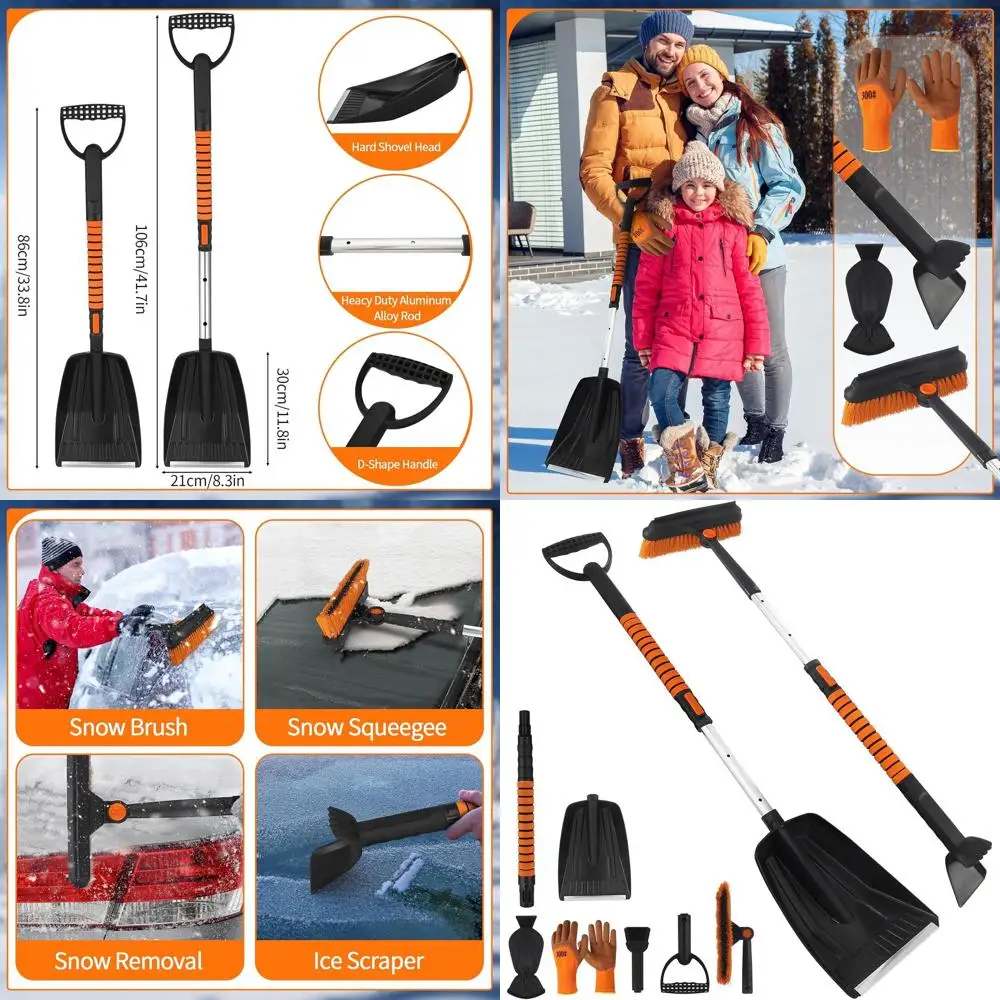 

Щетка для снега 4 в 1, скребки для льда 33–42 дюйма с пенопластовой рукояткой, автомобильные теплые перчатки, лопата для снега и рабочие перчатки, зимнее лобовое стекло