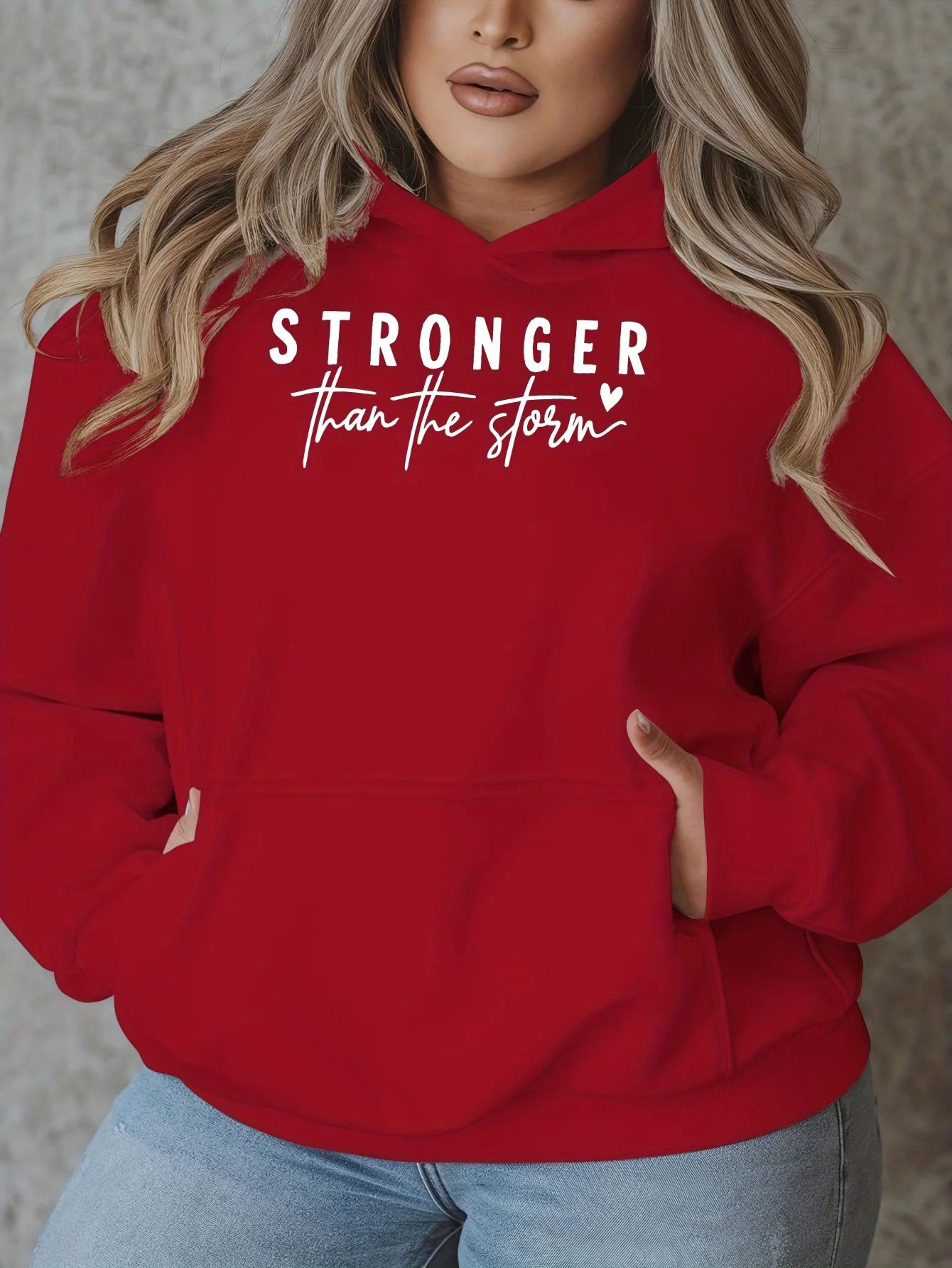 Женская повседневная толстовка с капюшоном больших размеров STRONGER Than The Storm Pattern, осенне-зимняя флисовая уличная одежда, повседневная одежда больших размеров