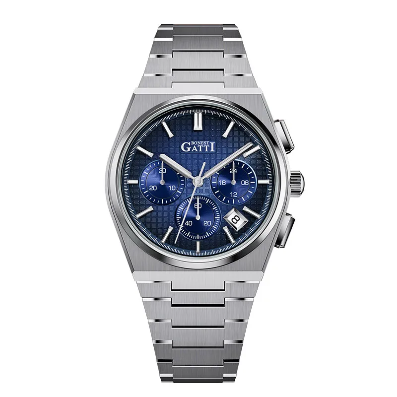 

Мужские часы BONEST GATTI с хронографом, роскошные кварцевые наручные часы 42 мм, водонепроницаемые, с сапфировым стеклом, светящимся циферблатом и вафельным узором