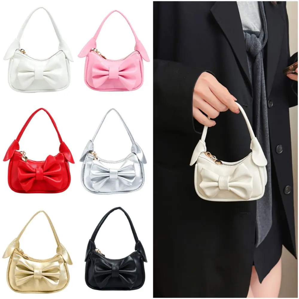 Fashion Multicolor Handbag Big Bowknot Comfortable Handle Mini Bag Zipper Closed Solid Color Tote Bag For Woman