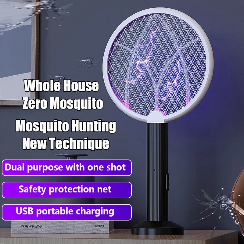 Household Electric Mosquito Swatter 2-in-1 USB Insect Killer Racket Rechargeable Multifunctional Powerful Mosquito Killer Lamp