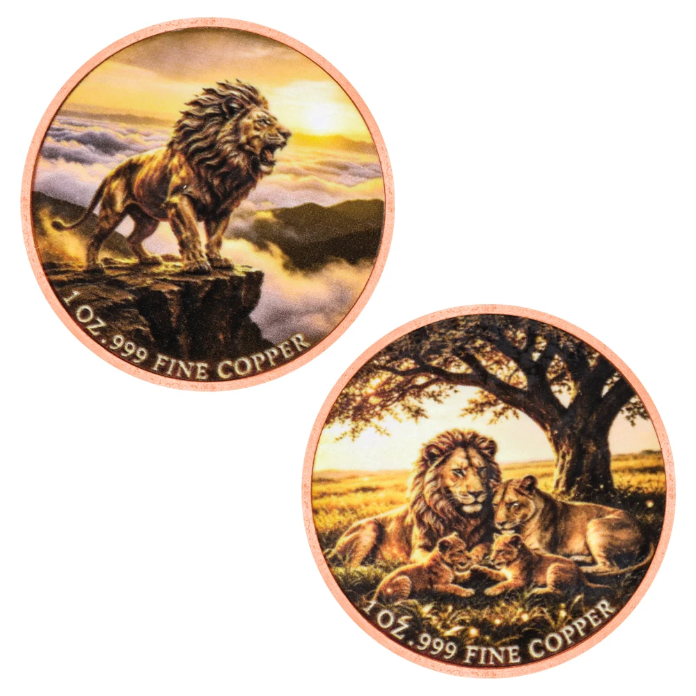 Savannah African Lion Family 999 Fine Copper Collectible Coin Wild Animal King of Beasts Challenge Coin Gift for Wildlife Lovers