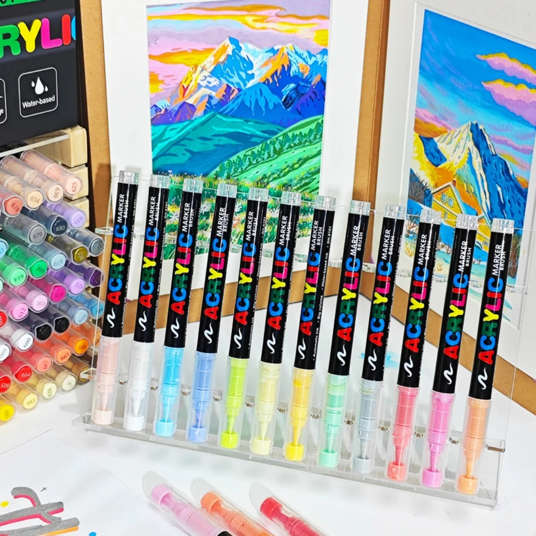 12/24/36 Colors Waterproof Soft Head Acrylic Marker Set Safe Odorless Liquid Acrylic Markers,Flexible tip,Student Art Marker Pen