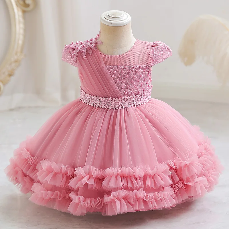 The new girl baby clothes one year old birthday party baptize the flower girl net yarn 0-4 years old princess skirt newborn clot