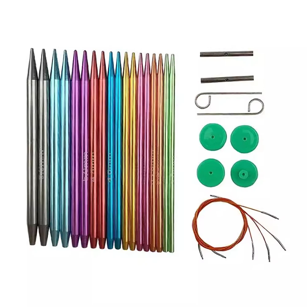 9 Pairs Aluminum Circular Knitting Needles Set with Ergonomic Handles, Interchangeable Crochet Needles Sizes from 3.0mm to 6.0mm