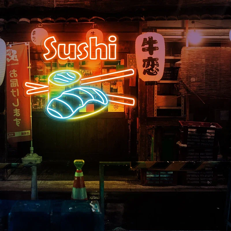 

Custom Big Size Sushi Roll Neon Sign Japanese Sushi Restaurant Decor Home Kitchen Wall Hanging Food Open Sign