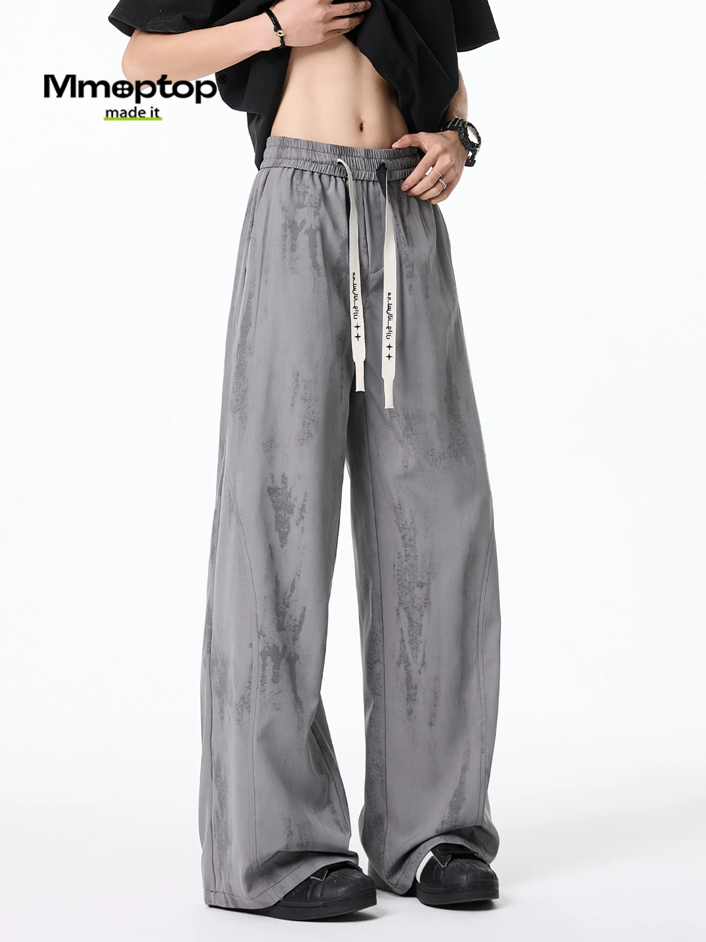 

MMOPTOP Мужские повседневные брюки в американском стиле, свободные брюки с эластичной резинкой на талии, прямые длинные брюки, дышащие, весна-лето