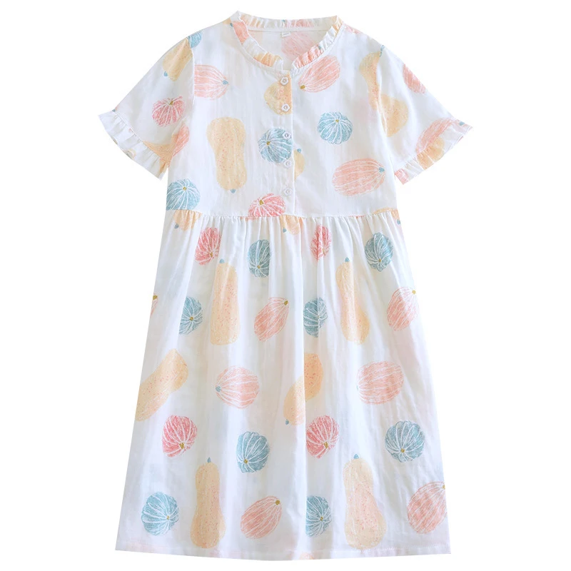 Women Summer Thin Night-clothes Korean 2024 New Casual O-Neck Short Sleeved Pajama Female Loose Print Mid-length Home Nightdress