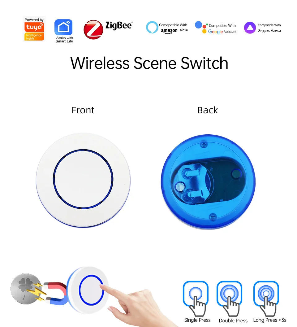 ZigBee Push Button Wireless Smart Scene Switch Controller Battery Powered Automation Scenario Linkage Workwith Tuya Devices