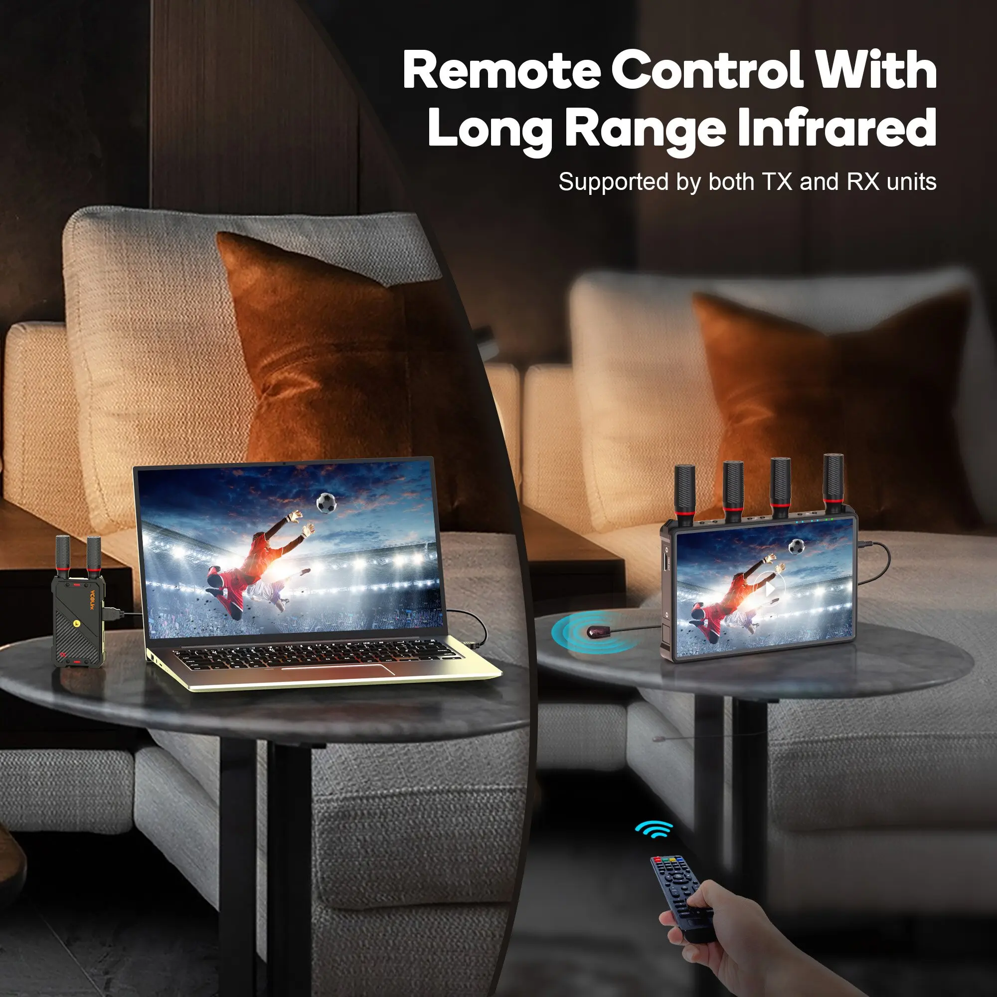 

400m Wireless Transmission System Video Transmitter Receiver HDMI Extender with Screen Battery Slot for Camera Live Streaming