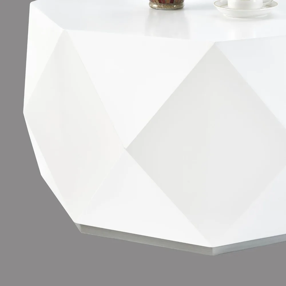 32" White Wood Diamond-Shaped Coffee Table Set for Living Room, Modern Wooden End Table with Spacious Tabletop, Octagon Coffee T