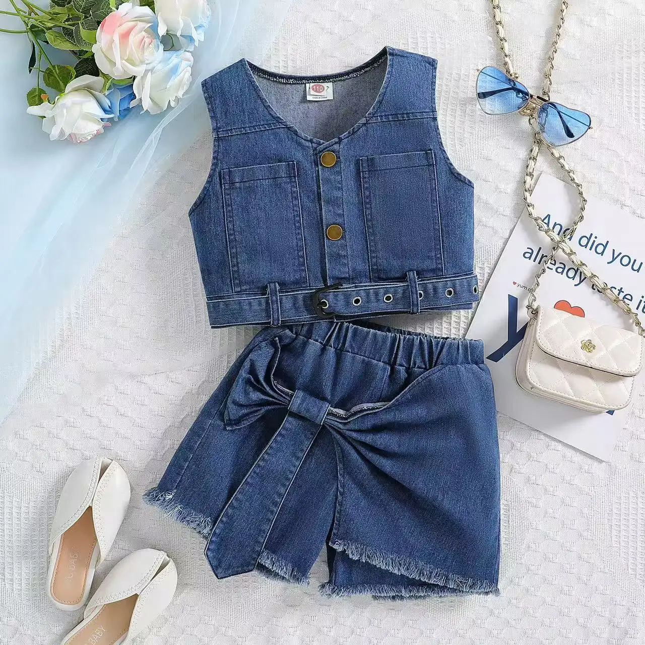 

Kids Girls' Summer Dress Western Style Summer Flower Short Sleeve Pants Two-piece Children's Dress Baby Girl Suit 110-140cm