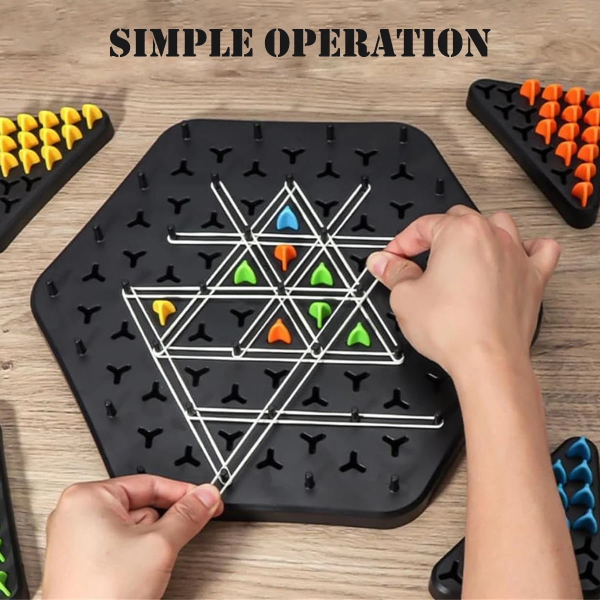 Chain Triangle Chess Game, Family Fun Night Chess Set Geoboards with Rubber Bands, Triggle Elastic Band Game for Kids & Adults