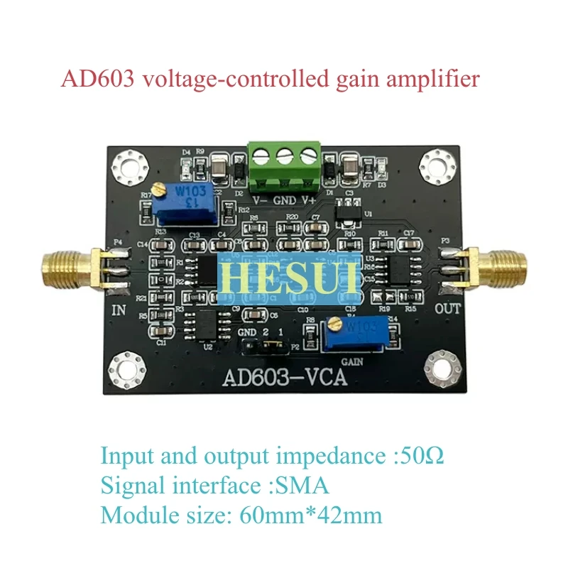 AD603 voltage control gain amplifier module VCA high bandwidth -20~60dB manual or external DA program control