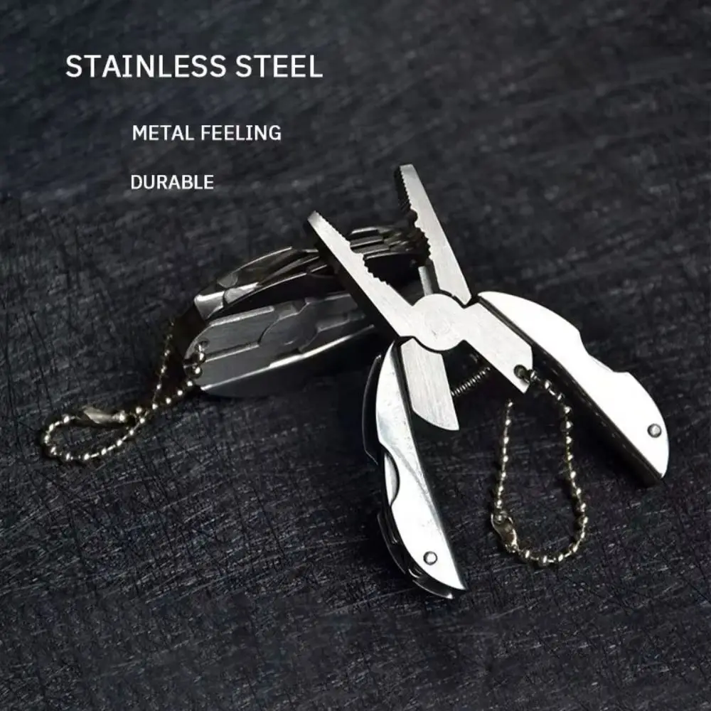 Portable Multitool Pliers Keychain Foldable Stainless Steel Pocket Multitool Compact with Lanyard Turtle Back Pliers Outdoor