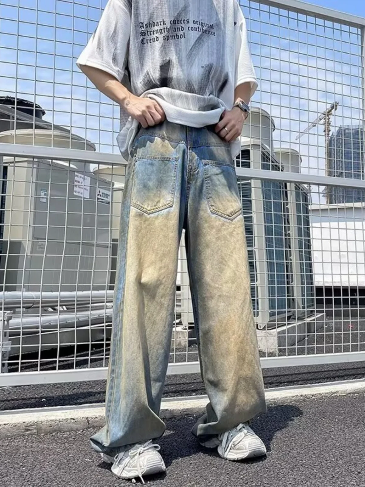 

Мужские летние тонкие джинсы из выстиранного денима в американском ретро-стиле, модные, свободного прямого кроя, для уличной моды