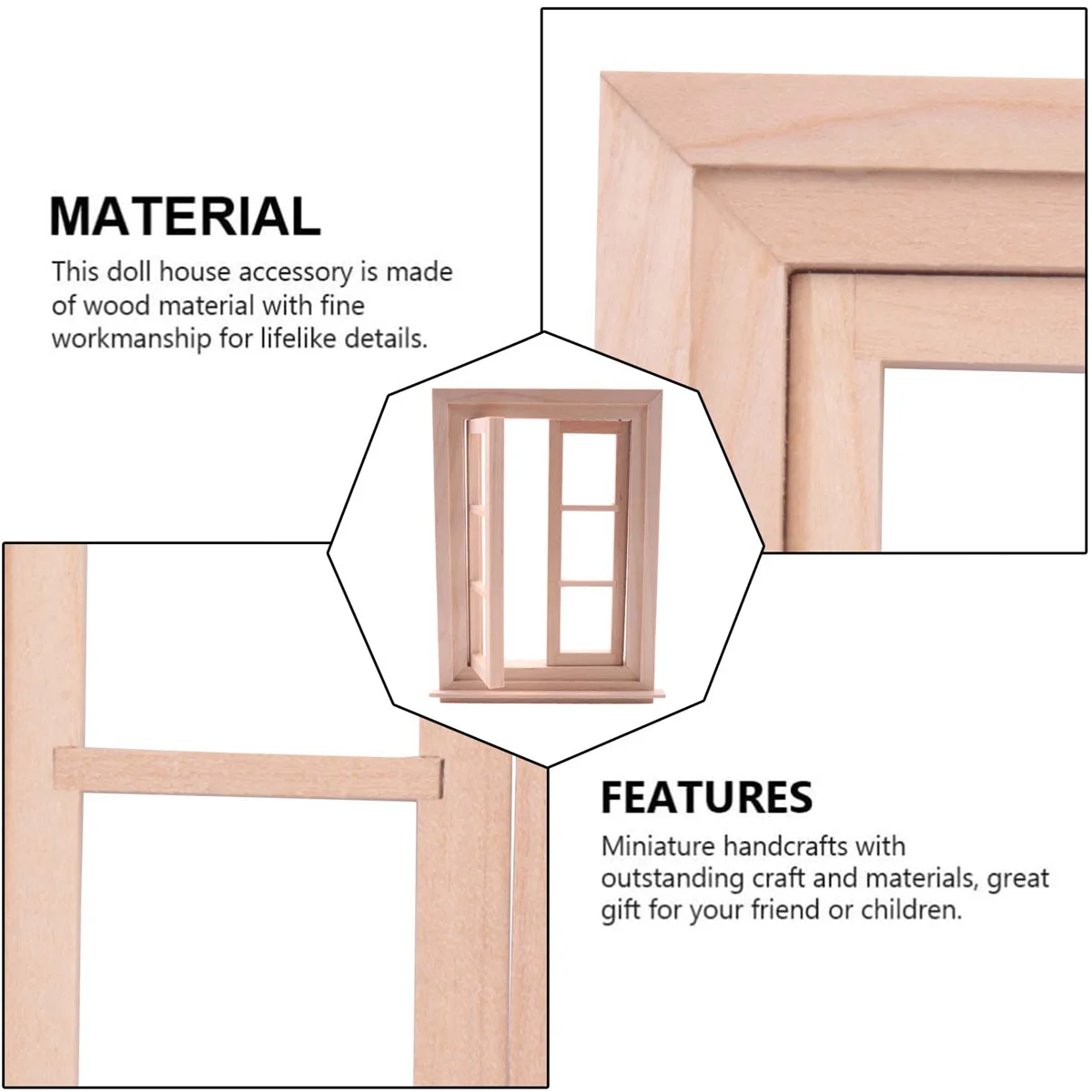 Maison de courses l'inventaire à double fenêtre, cadre en bois à 6 volets et plaque de verre, maison à beurre, bricolage, accessoires à double fenêtre, 1:12