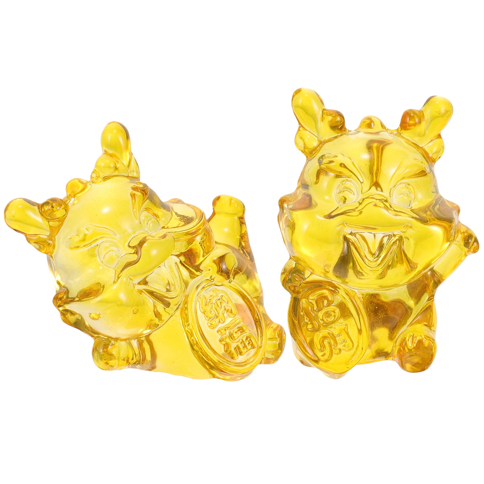 

2 Pcs Animals Crystal Dragon Ornaments Figurines Desktop Decorative Statues Ingot Golden