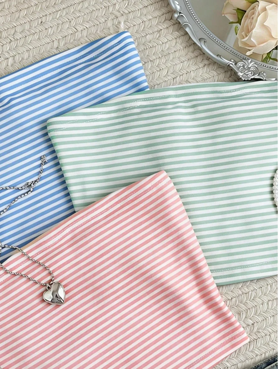 3pcs Fashionable Minimalist Women's Striped Bandeau, Gift For Friends