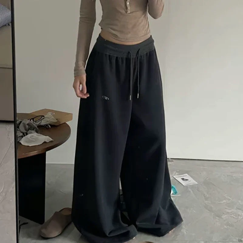 Y2K Vintage Baggy Sweatpants Women Autumn New Korean Loose Wide Leg Pants Streetwear Casual Zipper Fly Female Trousers 2024 New