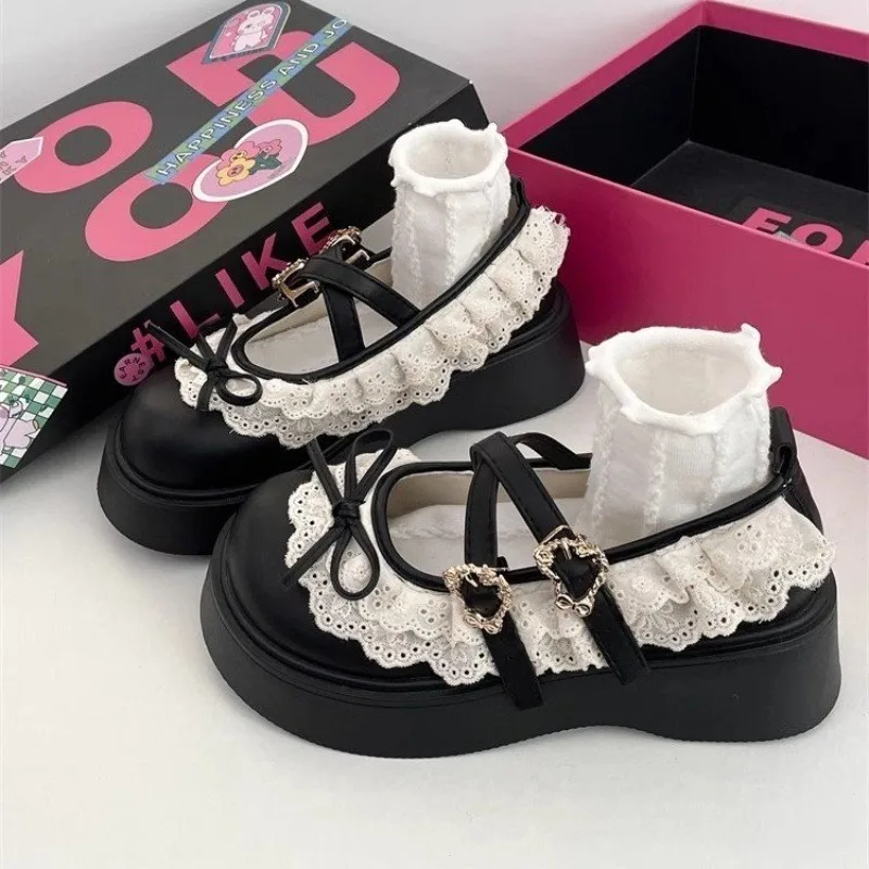 

Mary Janes Girls' Shoes Pumps Lolita Dress Shoe for Women Round Toe Wedges Black Heels Luxury Women Cosplay School Elegant Party