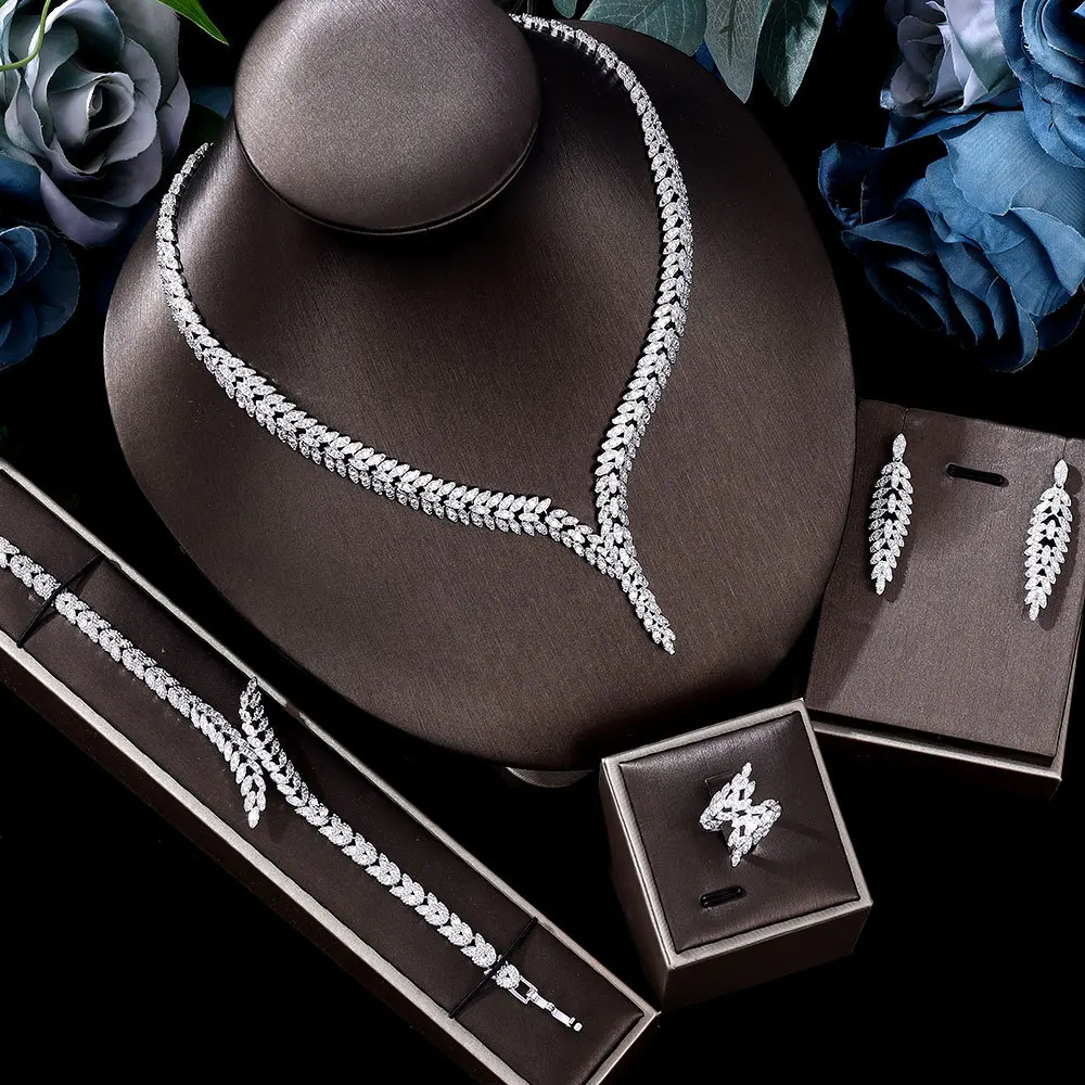 3a Zircon Micro-set Full Diamond Necklace, Earrings, Jewelry Set, Wedding Banquet Necklace. Suit Dress Jewelry